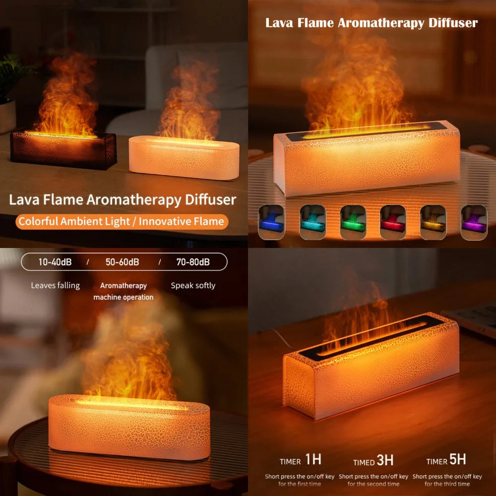 Colorful USB Flame Aromatherapy Essential Oil Diffuser with 7 Color LED Lights - Ideal for Bedroom and Yoga - Air Humidifier and - VINE GLOBAL