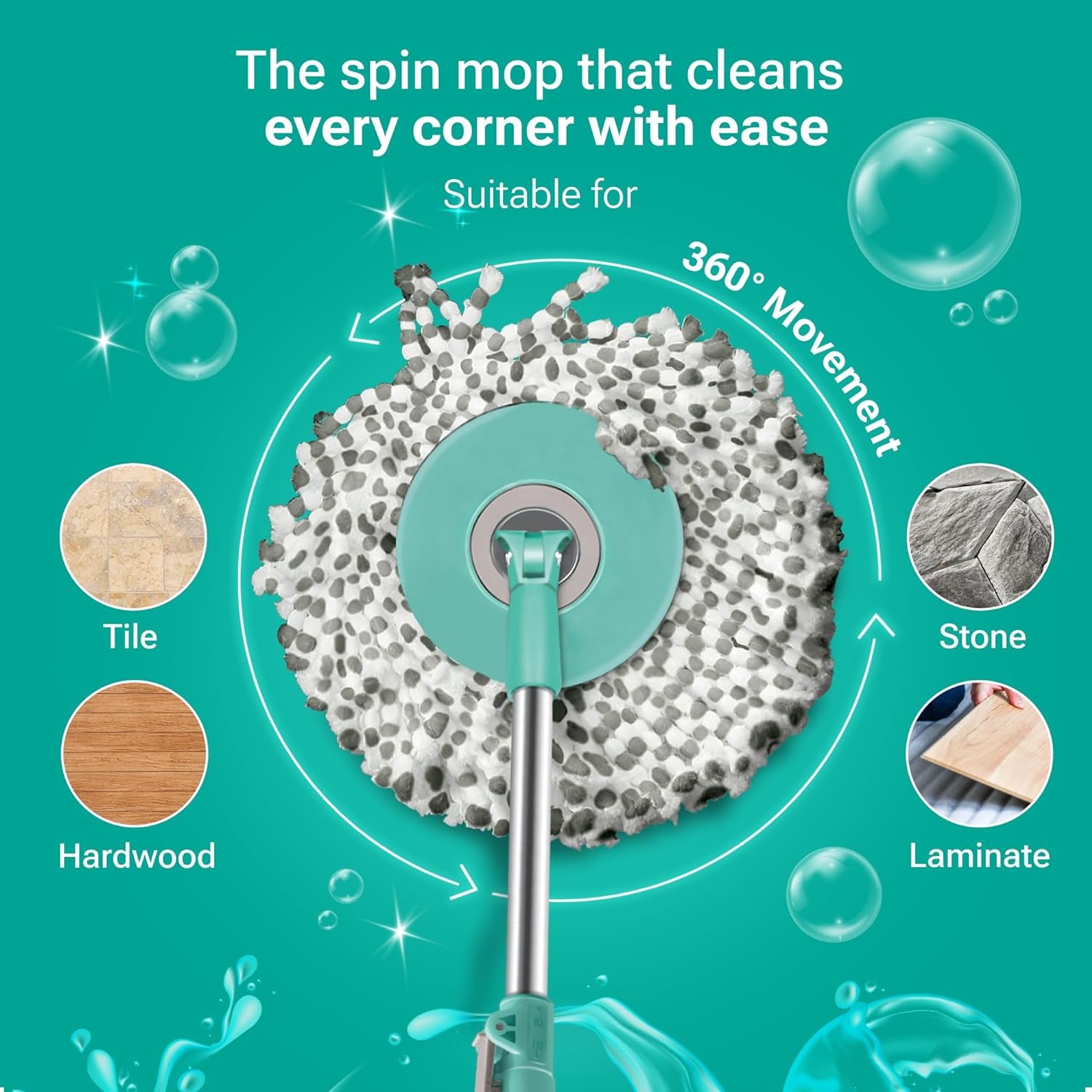 by Milton Mop and Bucket with Wringer Set for Home, 360º Spin Mop and Bucket System with Microﬁber Technology, Height Adjustable Handle, Kitchen Mop Floor Cleaning Prime Spin Mop