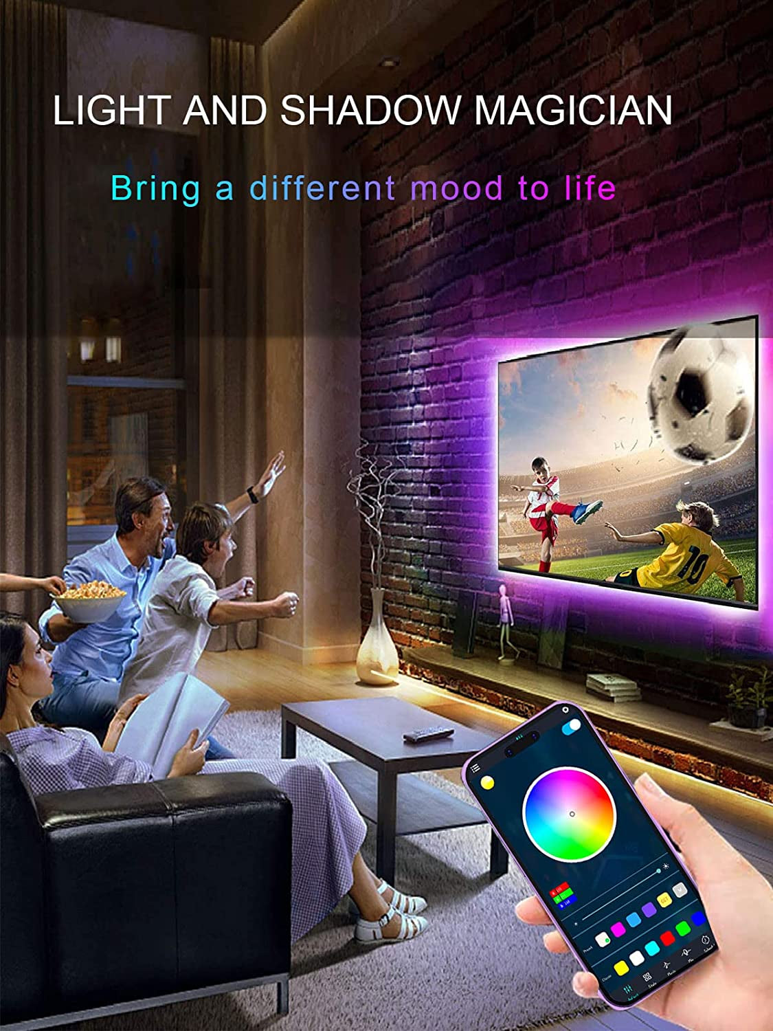 LED Lights for TV, 16.4Ft TV LED Lights for 45-75 Inch, RGB TV Lights Backlight Behind, Music Sync Bluetooth APP and Remote Control TV LED Strip Lights USB Powered for Bedroom/Gaming