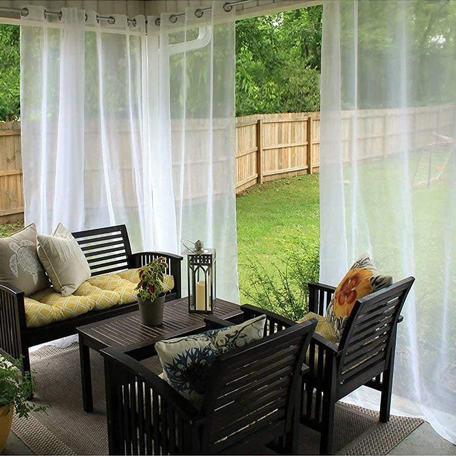 Outdoor Shading Door Curtain Waterproof Curtain Pavilion Balcony White Mesh Curtains Terrace Window Screen - VINE GLOBAL