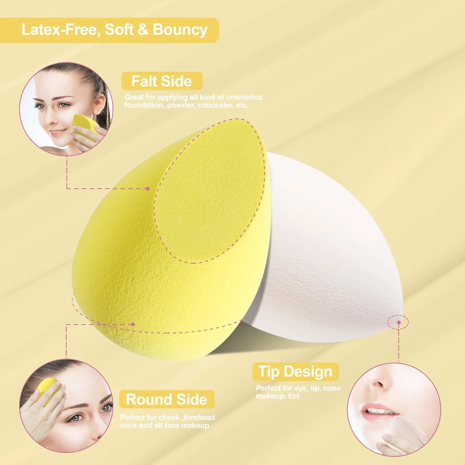 Makeup Sponge  4 Pack Blenders Beauty Foundation Sponges Set 4 Color Latex Free Blender Beauty Makeup Sponges with 1 Sponge Holder Case (Lemon Yellow)