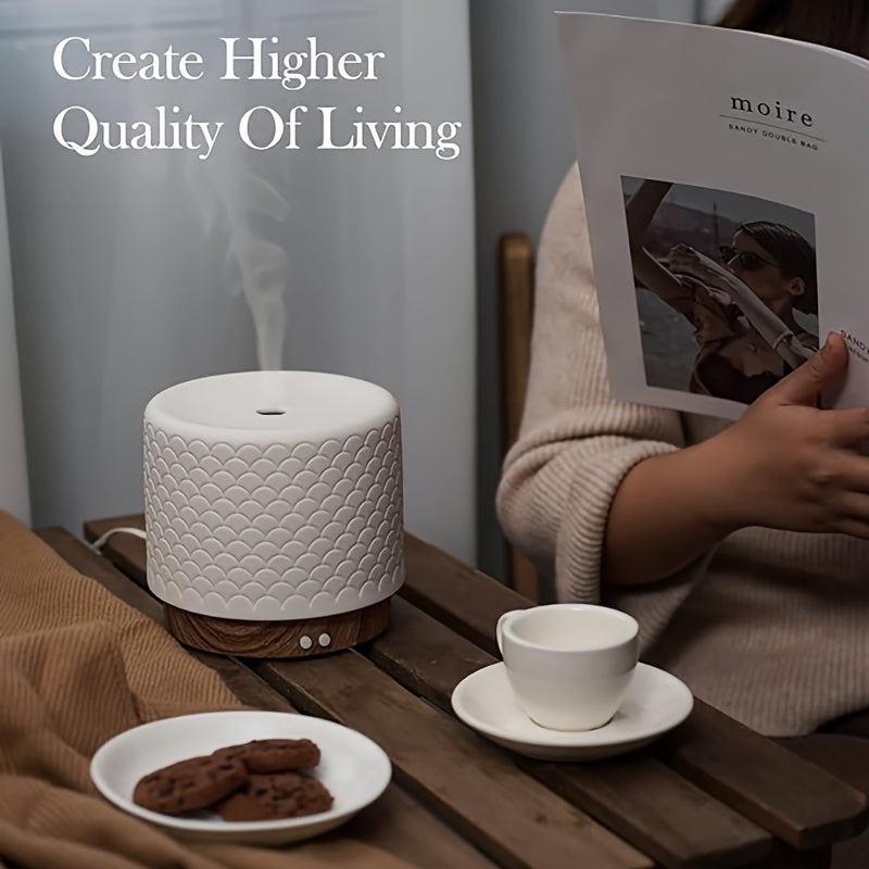 Essential Oil Diffuser, Ceramic Diffuser for Essential Oil Large Room Diffusers, Ultrasonic 280ml Aromatherapy Diffuser with Essential Oil, Bedroom Vaporizer Cool Mist Humidifier for Home Office - VINE GLOBAL