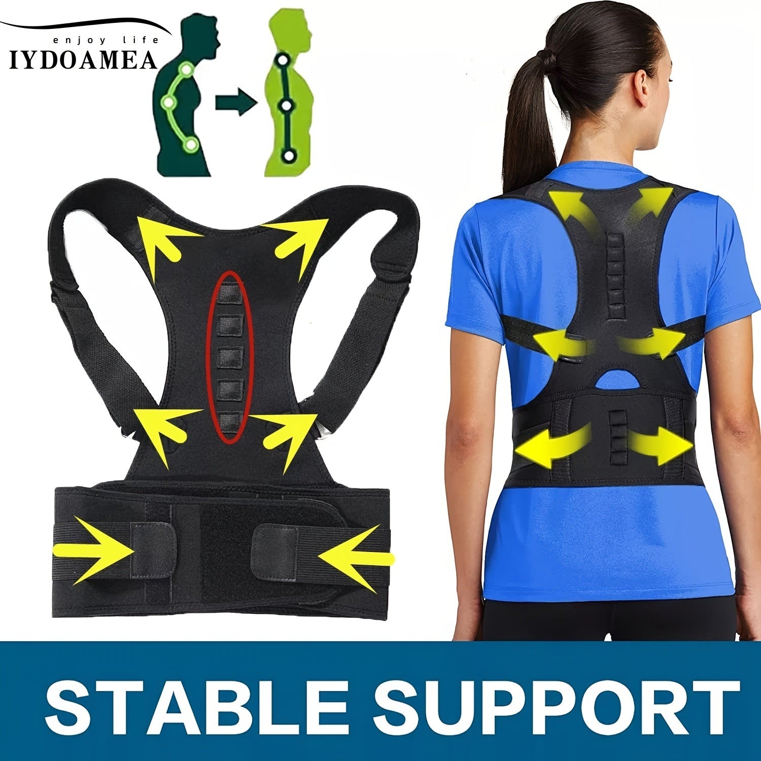 Unisex Back Brace Posture Corrector; Magnetic Lumbar Back Support Belt For Back Pain Relief (Order A Size Up) - VINE GLOBAL