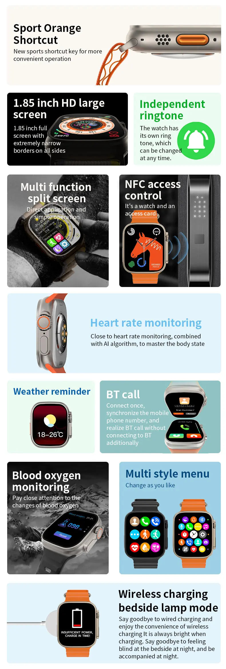 S8Ultra smart watch NFC sports step record heart rate blood pressure blood oxygen Bluetooth bracelet - VINE GLOBAL