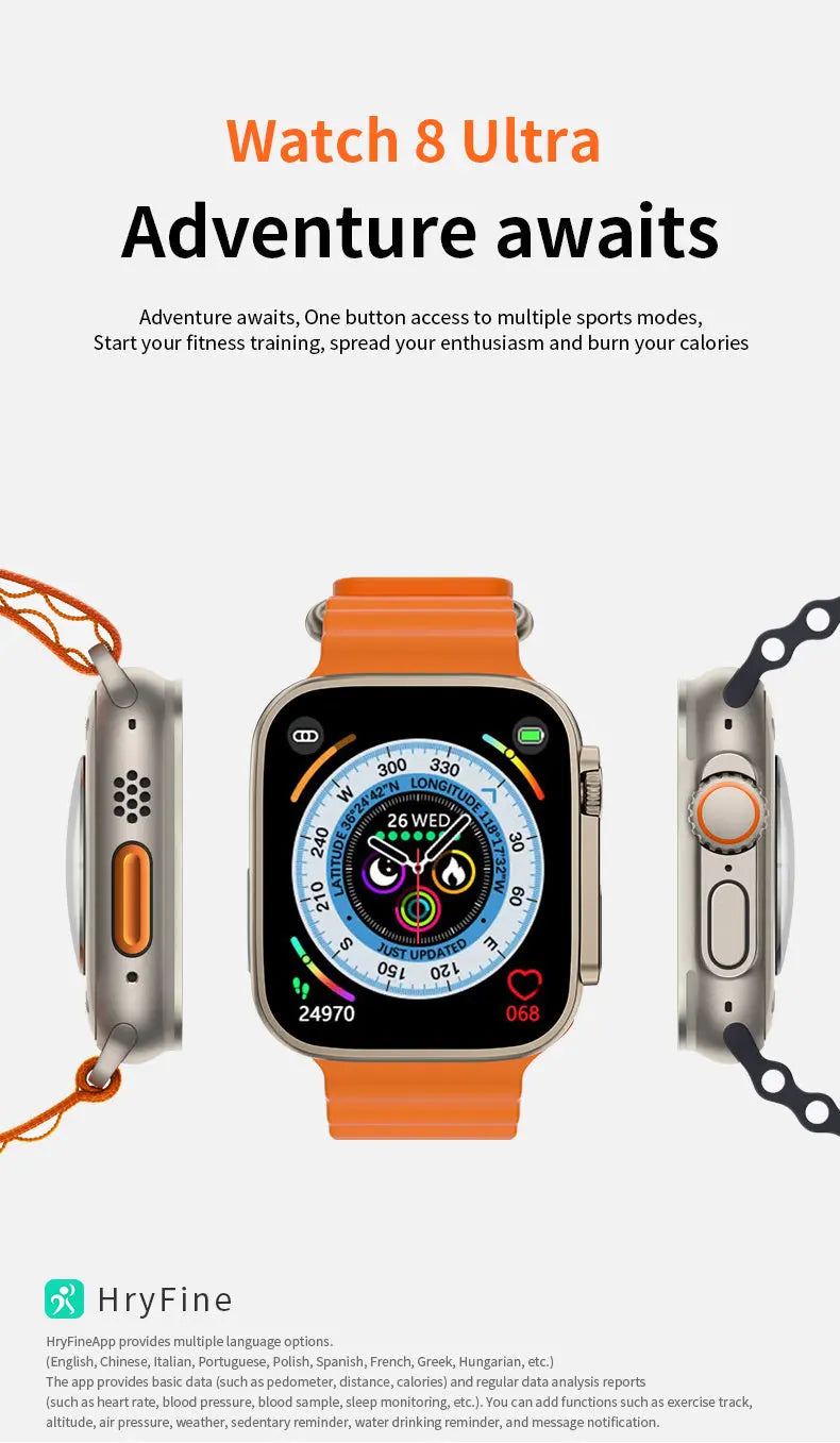 S8Ultra smart watch NFC sports step record heart rate blood pressure blood oxygen Bluetooth bracelet - VINE GLOBAL