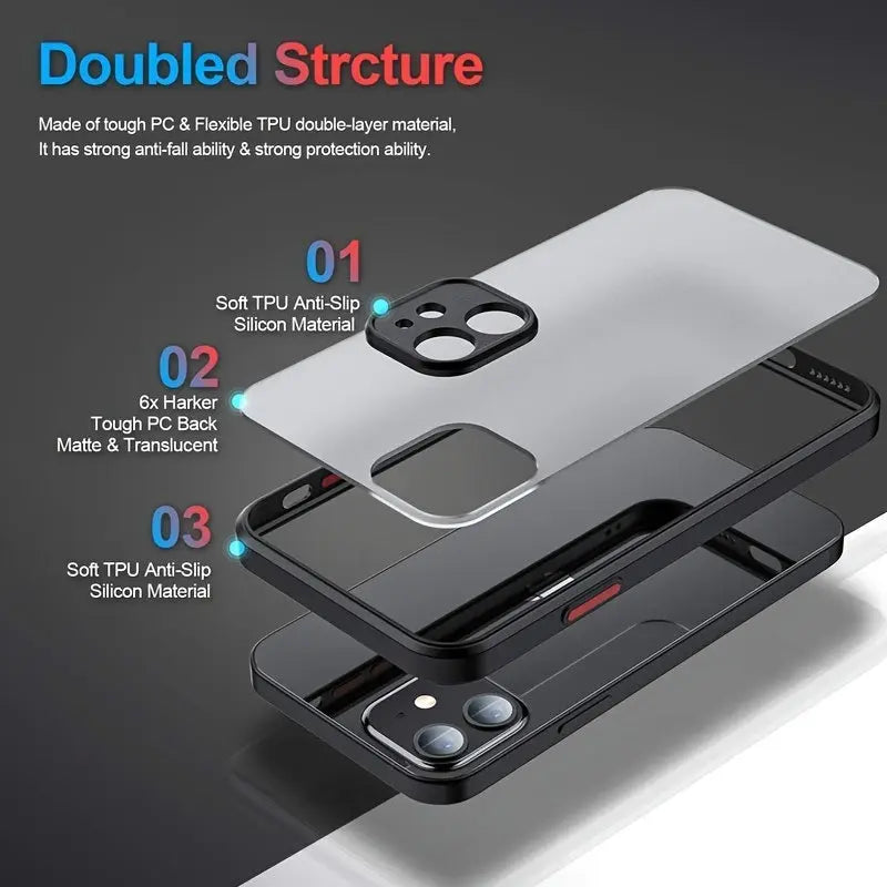 1pc Luxury Shockproof Armor Matte Case For IPhone 14 13 11 12 Pro Max Mini XR XS X Soft Silicone Bumper Clear Hard PC Cover - VINE GLOBAL
