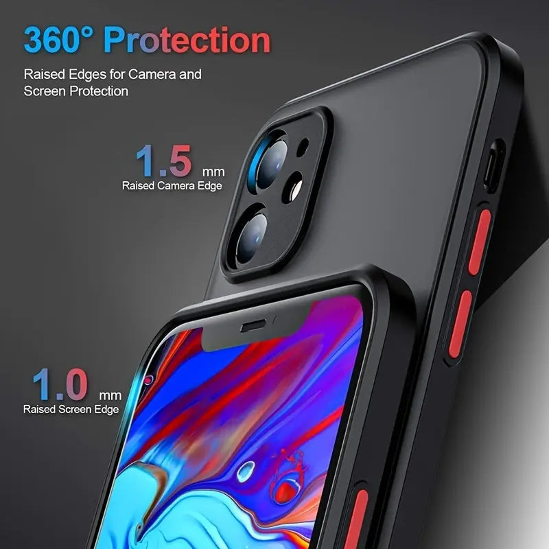 1pc Luxury Shockproof Armor Matte Case For IPhone 14 13 11 12 Pro Max Mini XR XS X Soft Silicone Bumper Clear Hard PC Cover - VINE GLOBAL