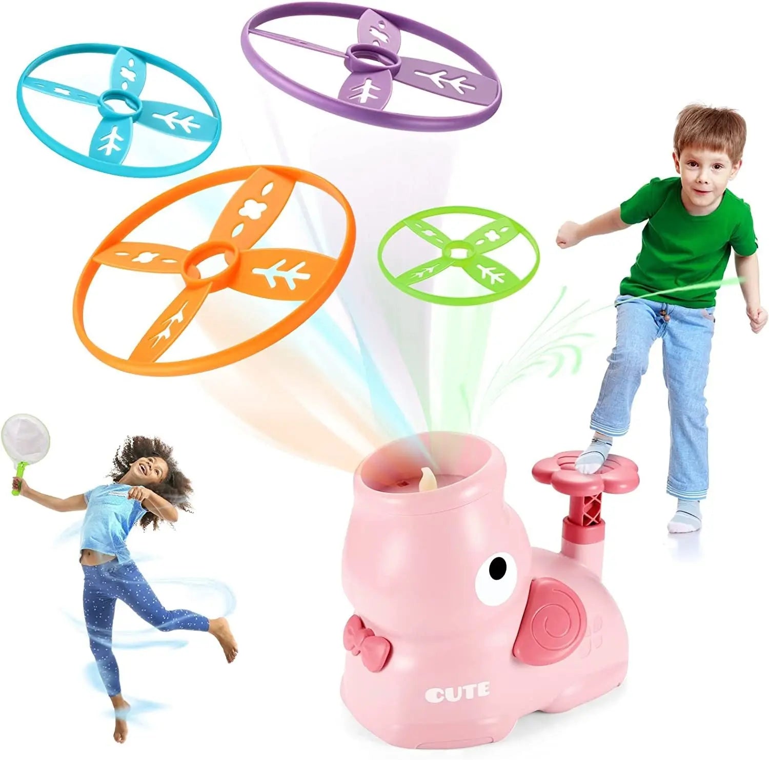 Outdoor Toys for Kids Ages 4-8: Elephant Butterfly Catching Game - Toddler Chasing Toy 3 4 5 6 7 Year Old Boys Girl Flying Spinner Toy Disc Rocket Launcher Kid Age 8-12 Gifts Fun Family Outside Games - VINE GLOBAL