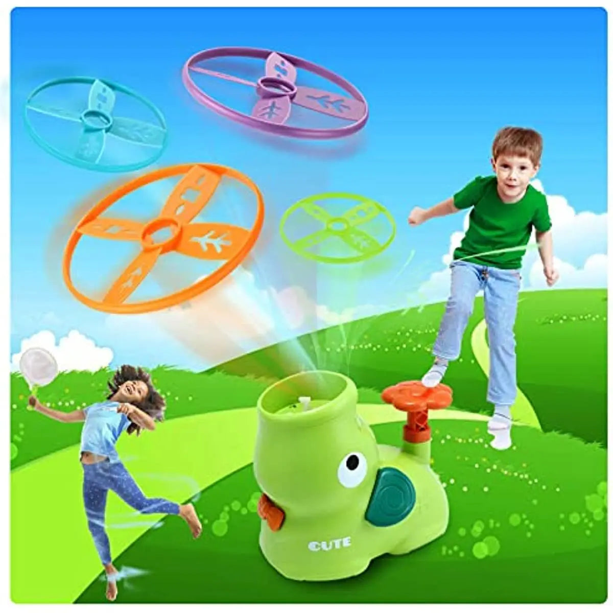 Outdoor Toys for Kids Ages 4-8: Elephant Butterfly Catching Game - Toddler Chasing Toy 3 4 5 6 7 Year Old Boys Girl Flying Spinner Toy Disc Rocket Launcher Kid Age 8-12 Gifts Fun Family Outside Games - VINE GLOBAL
