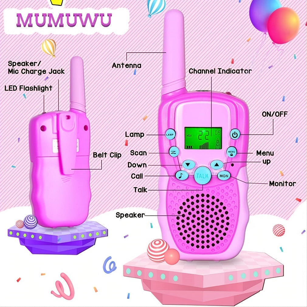 2pcs/pack Kids Walkie Talkie 22 Channel Bidirectional Wireless Radio Toy With Backlight LCD Flashlight For Outdoor; Camping; 3km Range Hiking - VINE GLOBAL