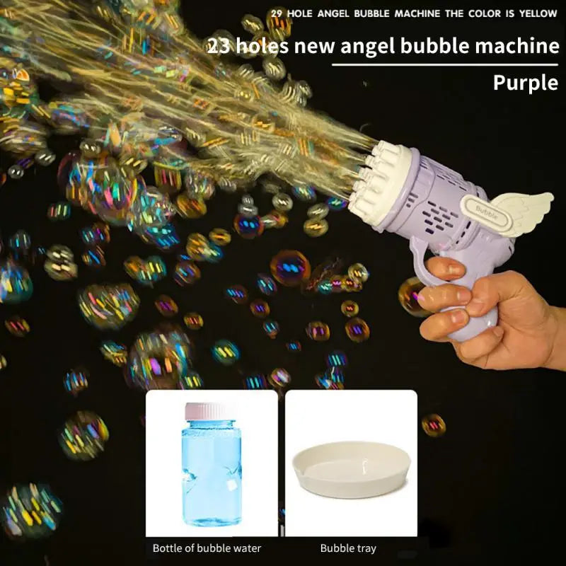 Bubble Hammer Gun Children Gift Toys Small Fan Soap Bubbles Gun Kids Toys 23 Hole Bubbles Machine Angel Bubble Gun Removable - VINE GLOBAL
