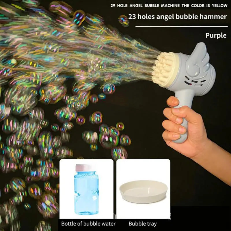 Bubble Hammer Gun Children Gift Toys Small Fan Soap Bubbles Gun Kids Toys 23 Hole Bubbles Machine Angel Bubble Gun Removable - VINE GLOBAL
