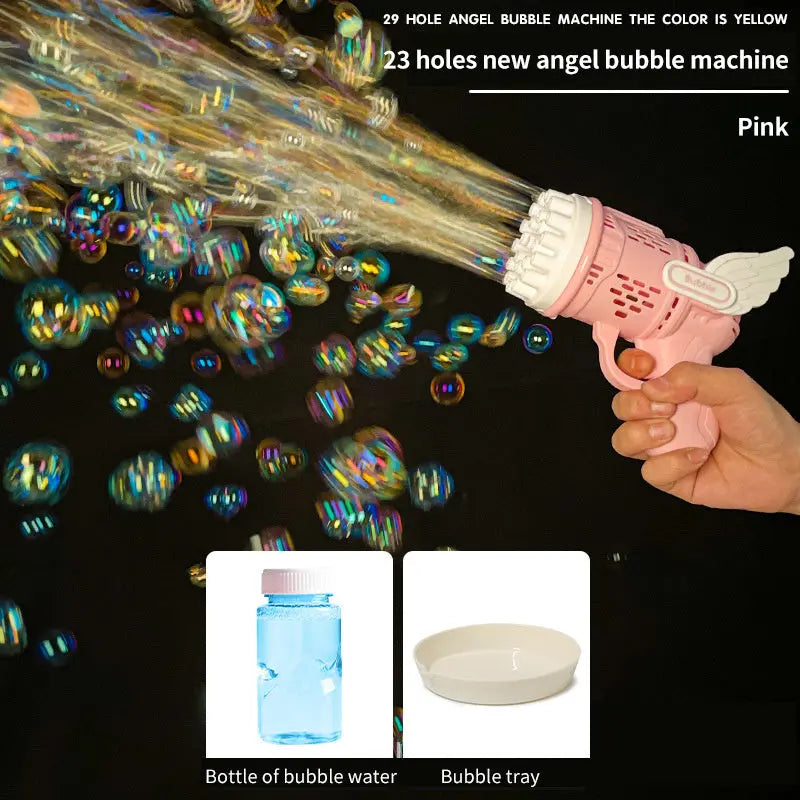 Bubble Hammer Gun Children Gift Toys Small Fan Soap Bubbles Gun Kids Toys 23 Hole Bubbles Machine Angel Bubble Gun Removable - VINE GLOBAL