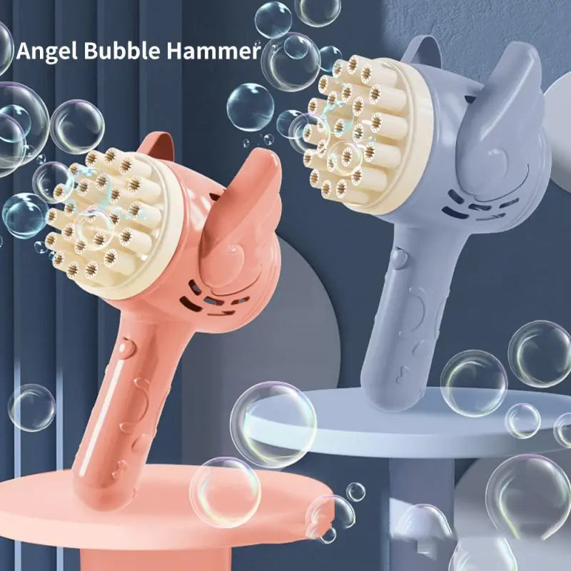 Bubble Hammer Gun Children Gift Toys Small Fan Soap Bubbles Gun Kids Toys 23 Hole Bubbles Machine Angel Bubble Gun Removable - VINE GLOBAL