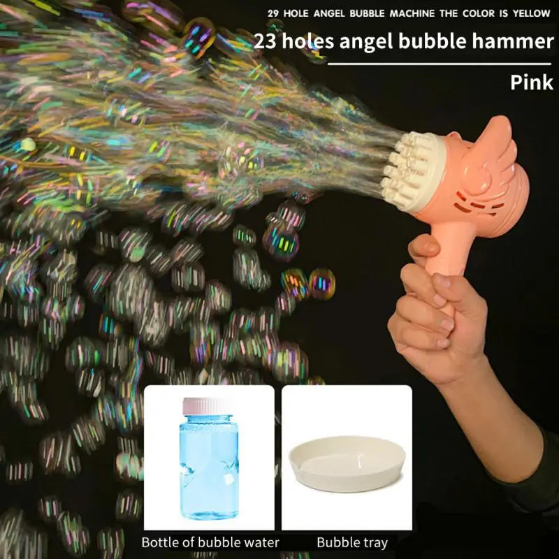 Bubble Hammer Gun Children Gift Toys Small Fan Soap Bubbles Gun Kids Toys 23 Hole Bubbles Machine Angel Bubble Gun Removable - VINE GLOBAL