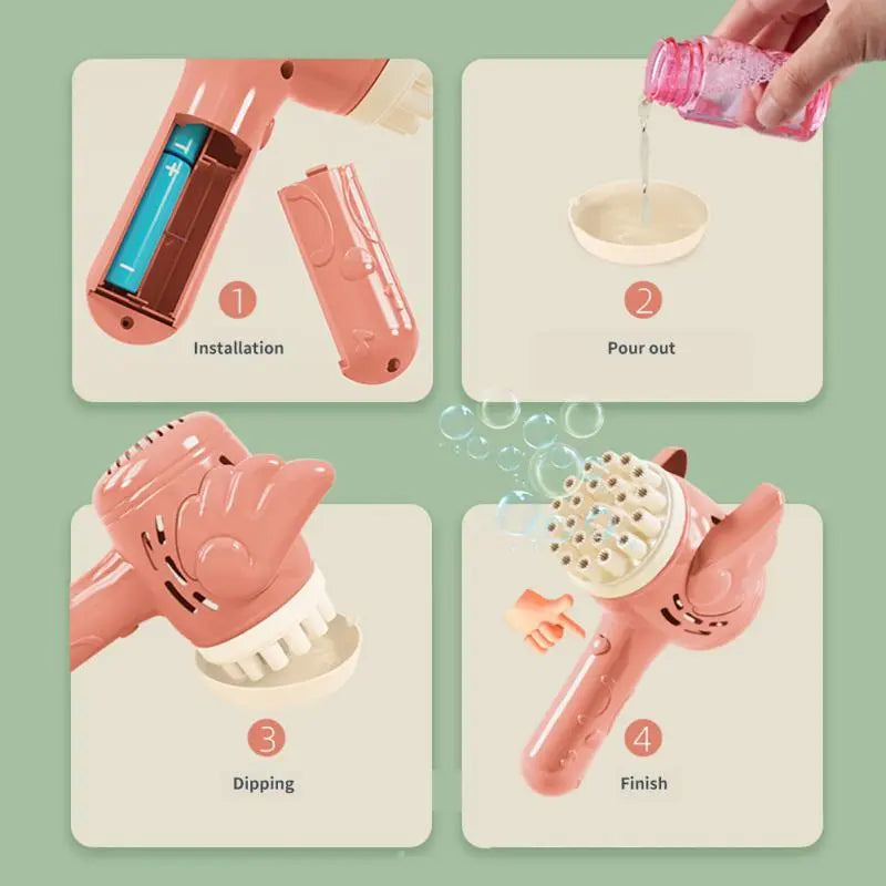 Bubble Hammer Gun Children Gift Toys Small Fan Soap Bubbles Gun Kids Toys 23 Hole Bubbles Machine Angel Bubble Gun Removable - VINE GLOBAL