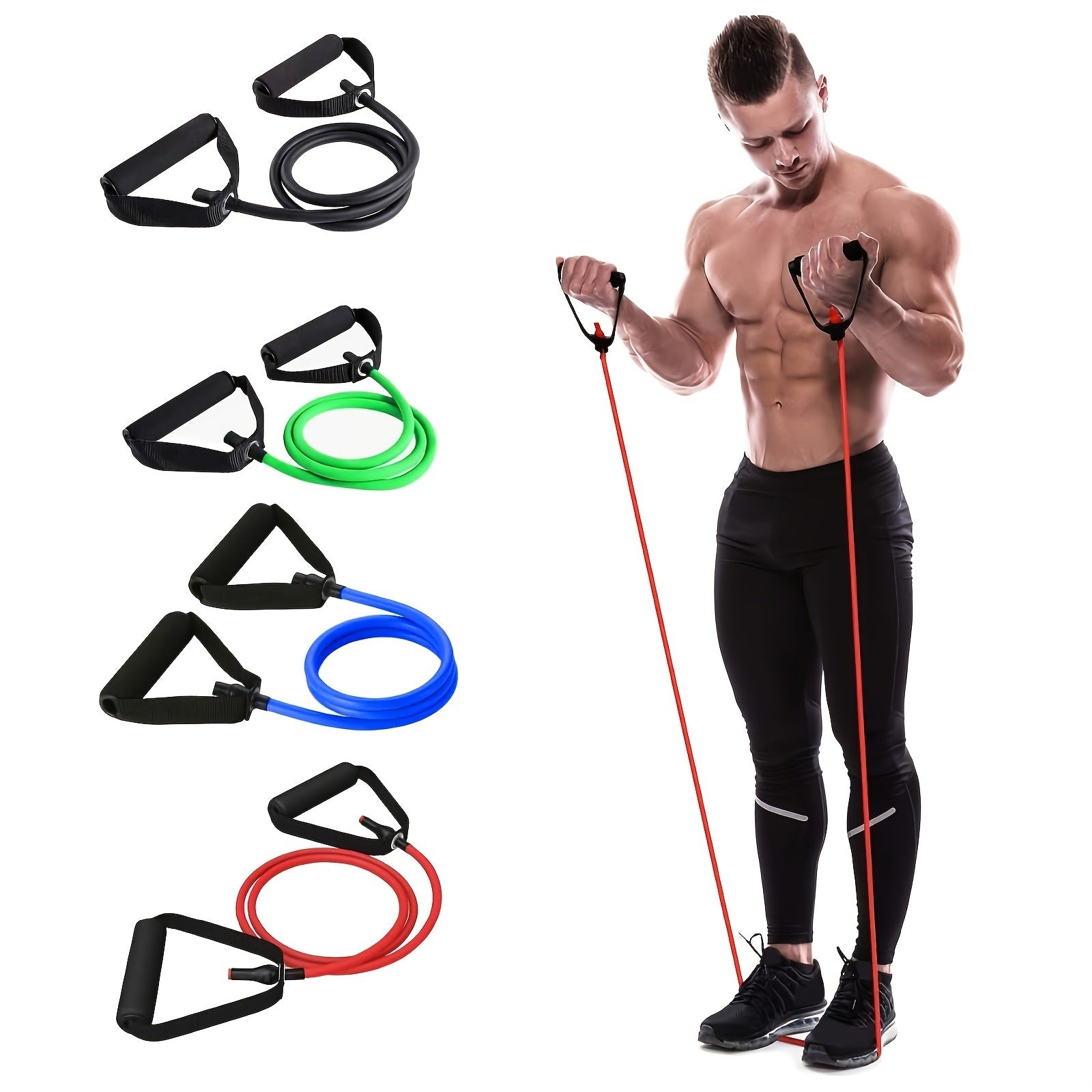 1pc 5 Levels Resistance Bands (suitable Beginner) With Handles Yoga Pull Rope Elastic Fitness Exercise Tube Band For Home Workouts Strength Training - VINE GLOBAL