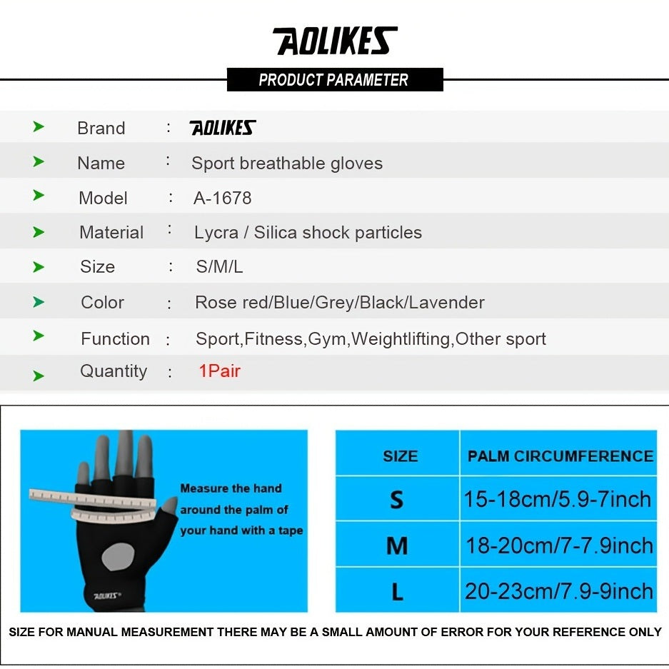 Aolikes 1pair Unisex Fitness Workout Gloves For Weightlifting Cycling Exercise Training Pull Ups Fitness Climbing And Rowing - VINE GLOBAL