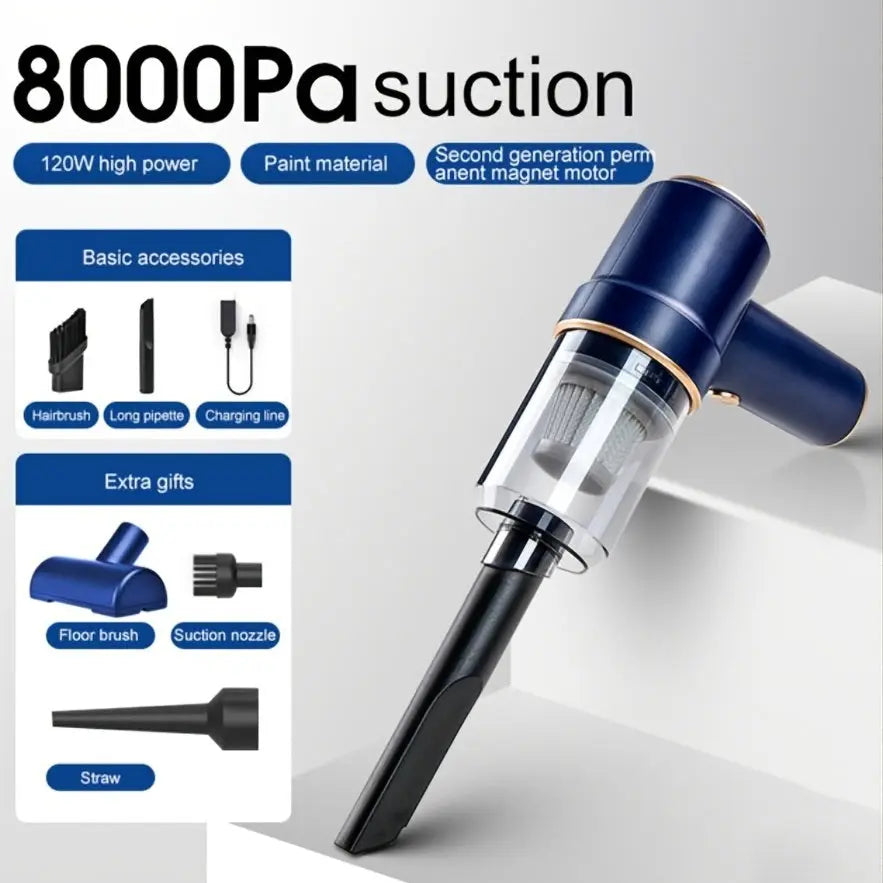 8000Pa Wireless Car Vacuum Cleaner; Cordless Handheld Auto Vacuum Home Car Dual Use Mini Vacuum Cleaner With Built-in Battrery - VINE GLOBAL