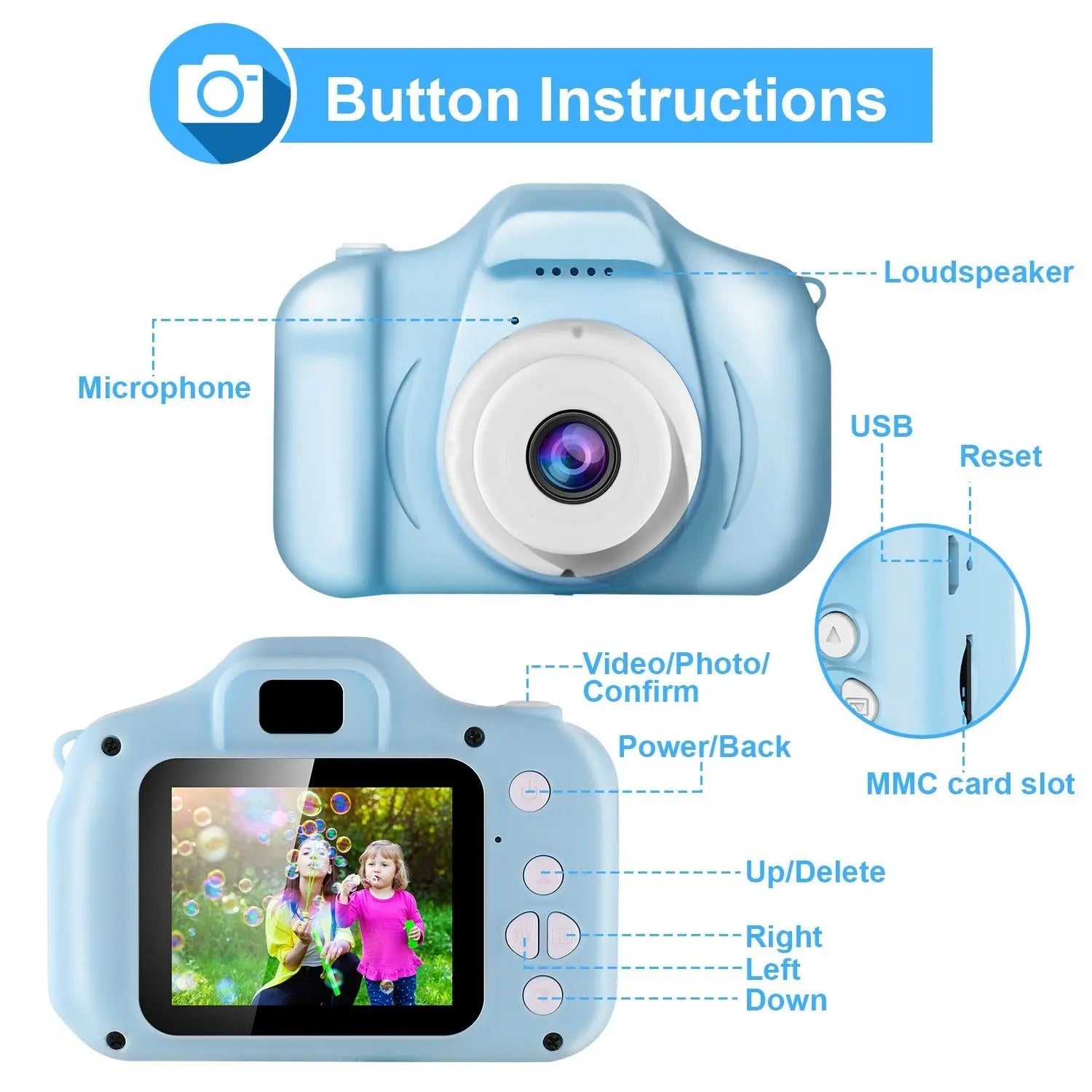 Kids Digital Camera w/ 2.0' Screen 12MP 1080P FHD Video Camera 4X Digital Zoom Games - VINE GLOBAL