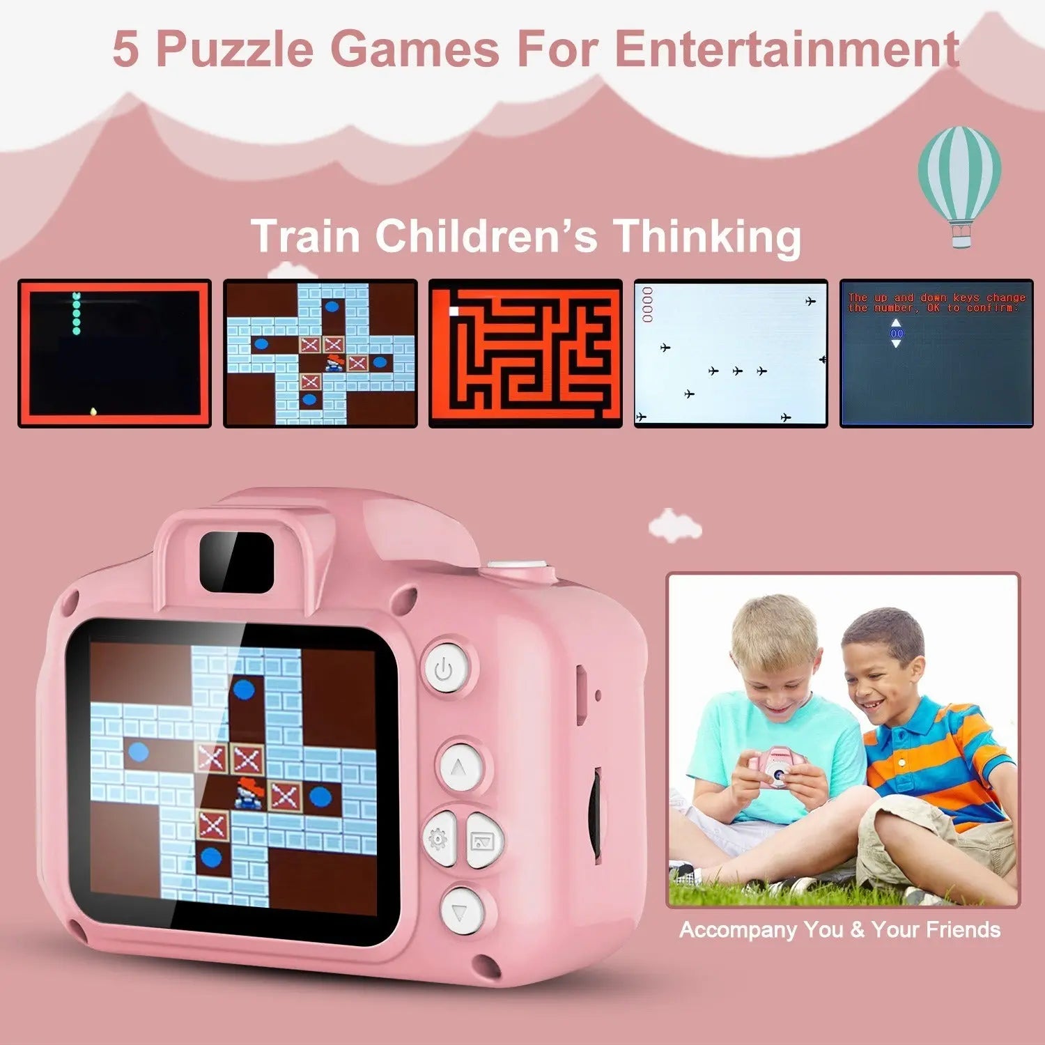 Kids Digital Camera w/ 2.0' Screen 12MP 1080P FHD Video Camera 4X Digital Zoom Games - VINE GLOBAL