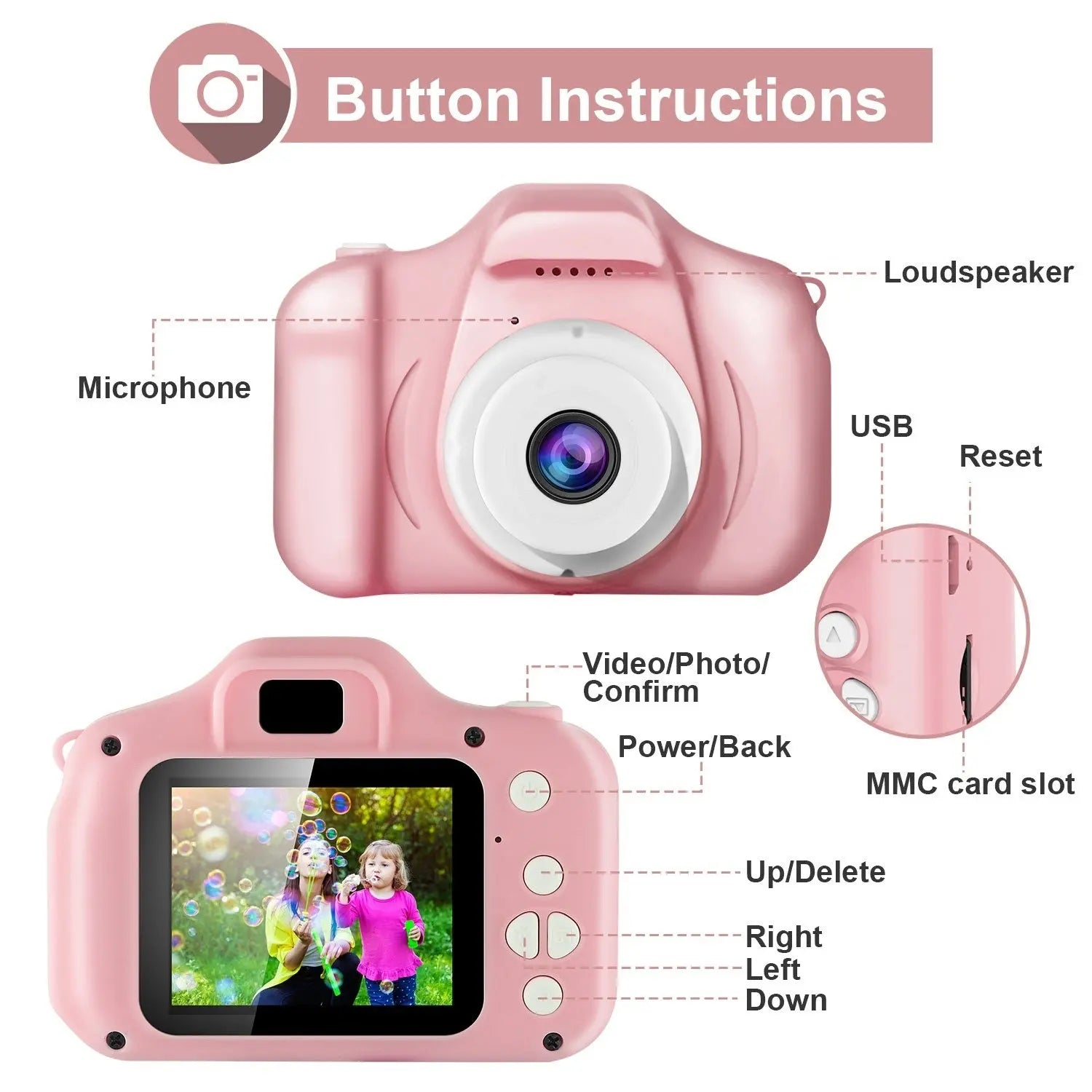 Kids Digital Camera w/ 2.0' Screen 12MP 1080P FHD Video Camera 4X Digital Zoom Games - VINE GLOBAL