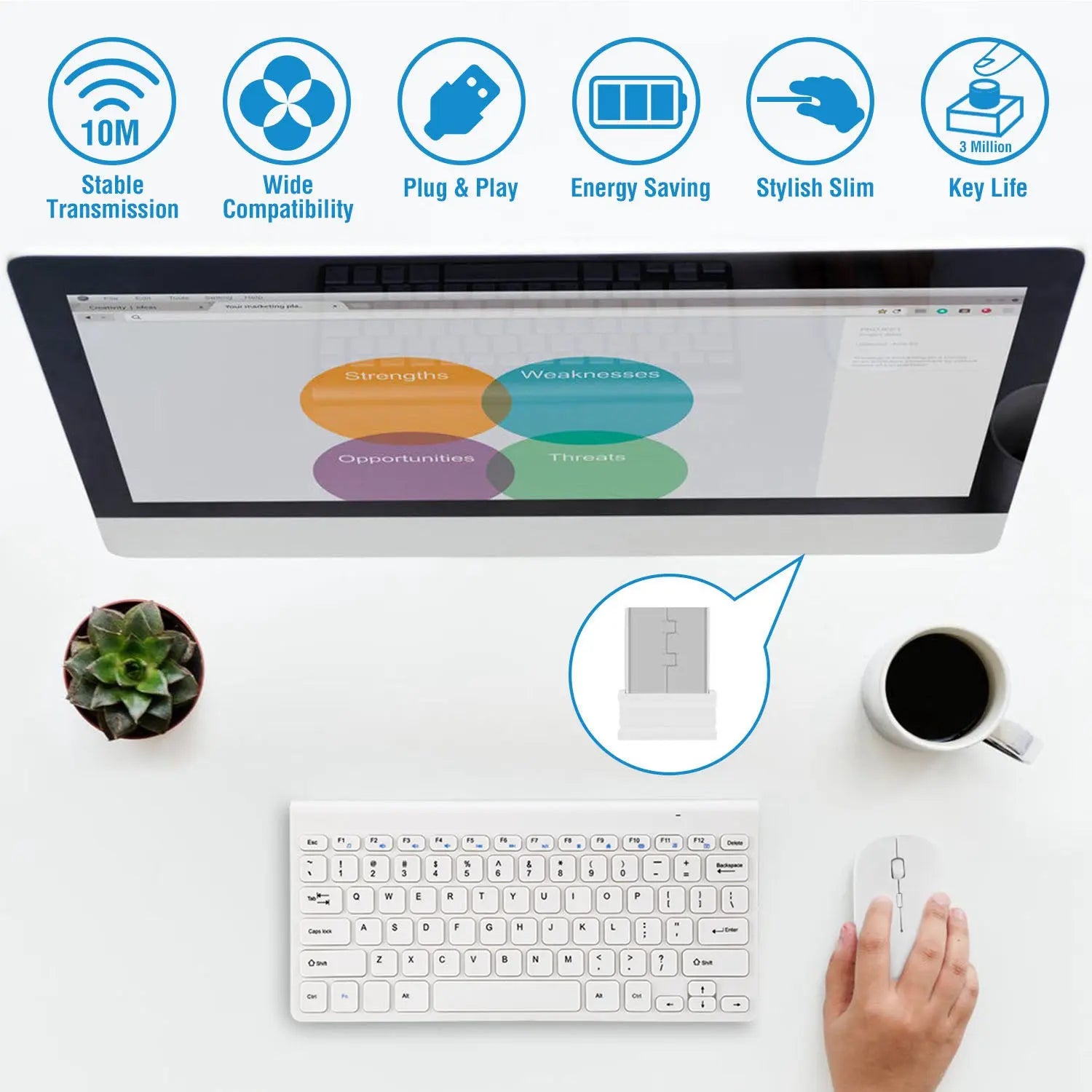 Wireless Keyboard and Mouse 2.4GHz Multimedia Mini Keyboard Mouse Combos USB Receiver - VINE GLOBAL