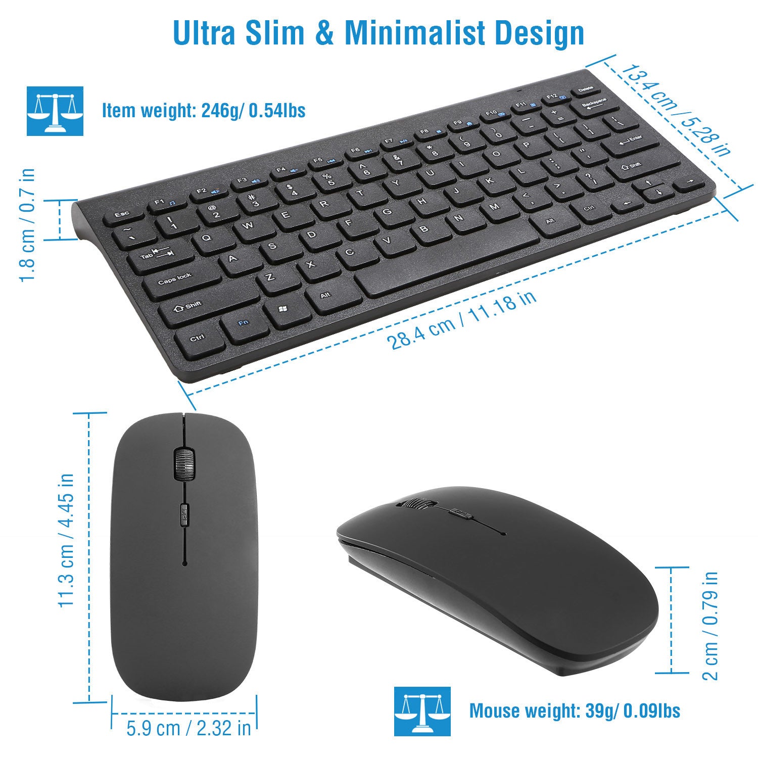 Wireless Keyboard and Mouse 2.4GHz Multimedia Mini Keyboard Mouse Combos USB Receiver - VINE GLOBAL