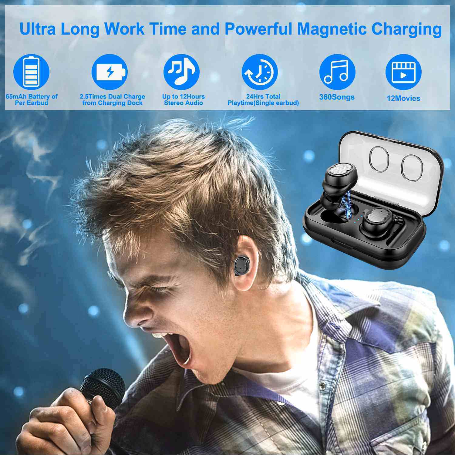 TWS Wireless 5.0 Earbuds IPX4 Touch In-Ear Stereo Earphone Noise Canceling Earpieces 32.8 ft Transmission Range - VINE GLOBAL