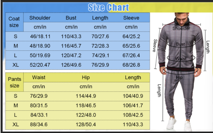 Men's 2 Pieces Tracksuits Jacket and Pants Casual Full Zip Running Jogging Athletic Plaid Sports Sweatsuits - VINE GLOBAL