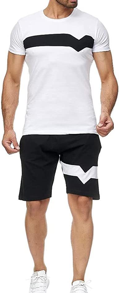 Men's Splicing 2 Piece Tracksuits Casual Short Sleeve Shirts and Shorts Suits - VINE GLOBAL