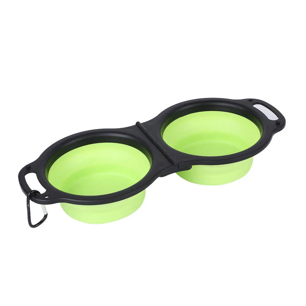 Rubber Folding Double Bowl Portable Pet Feeding Watering Bowl Outdoor Dog Food Bowl Cat Folding Food Multicolor Utensils - VINE GLOBAL