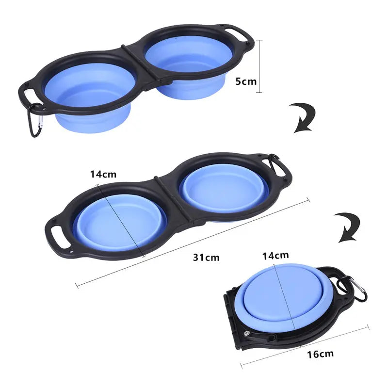 Rubber Folding Double Bowl Portable Pet Feeding Watering Bowl Outdoor Dog Food Bowl Cat Folding Food Multicolor Utensils - VINE GLOBAL