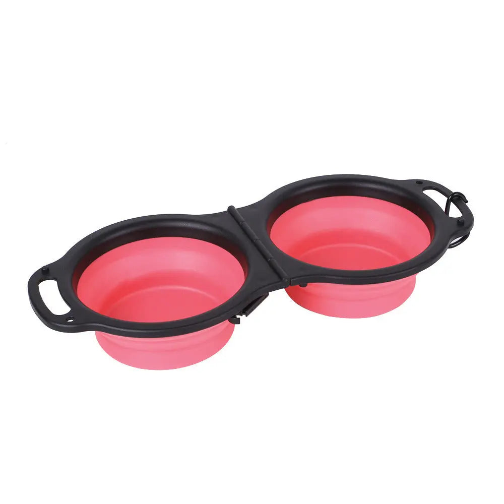 Rubber Folding Double Bowl Portable Pet Feeding Watering Bowl Outdoor Dog Food Bowl Cat Folding Food Multicolor Utensils - VINE GLOBAL
