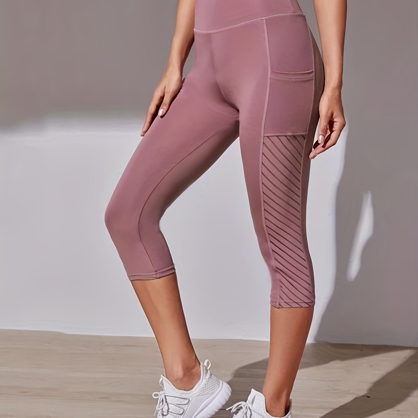 High Waist Yoga Capri Pants, Tummy Control Sports Legging Capri For Women With Out Pockets And Mesh Design - VINE GLOBAL
