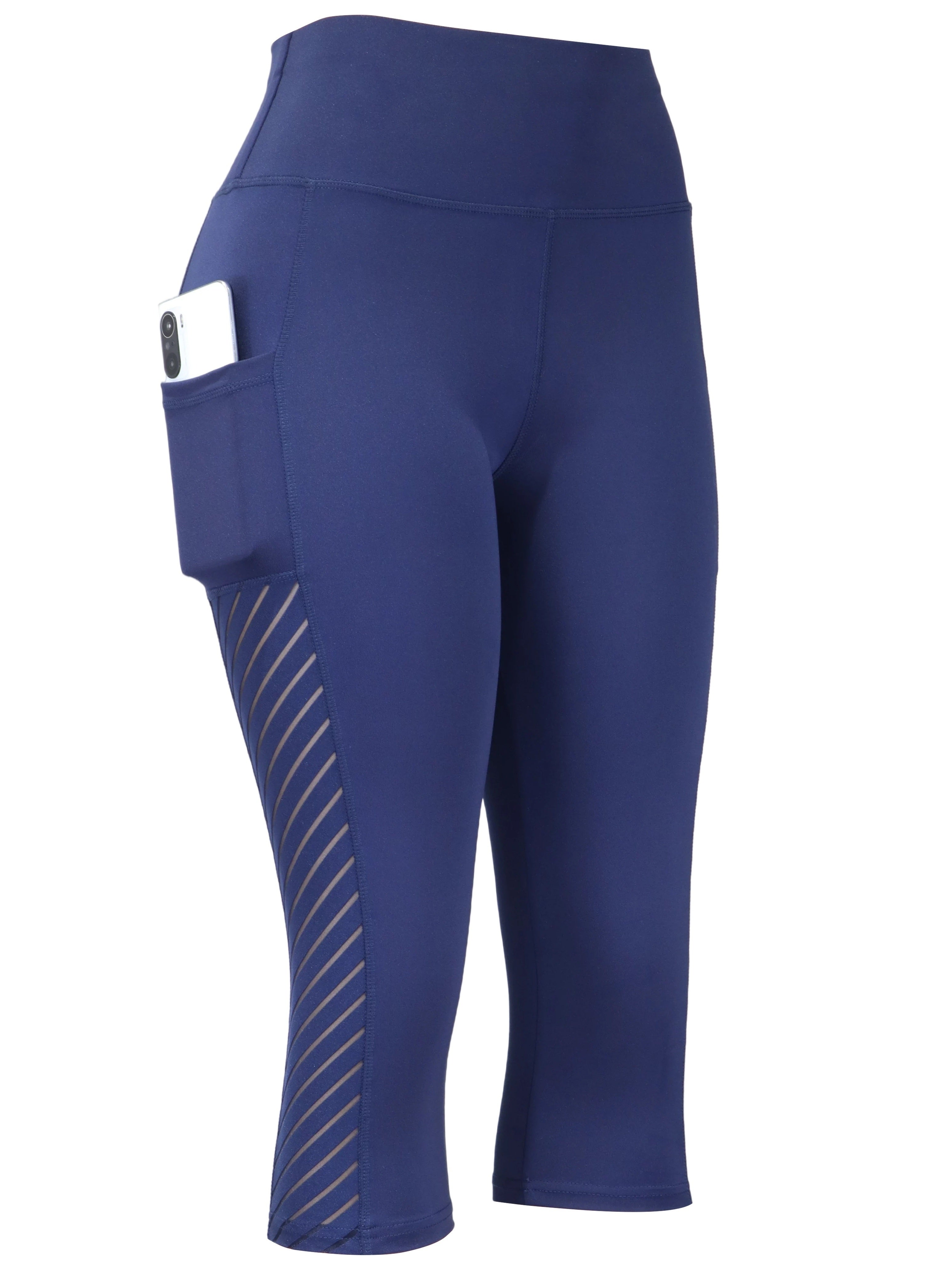 High Waist Yoga Capri Pants, Tummy Control Sports Legging Capri For Women With Out Pockets And Mesh Design - VINE GLOBAL