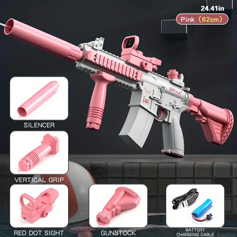 M416 Electric Water Gun - Powerful Water Soaker With External Water Bottle Connection - Up To 20 FT Long Range Automatic Toy For Kids & Adults - Perfect For Outdoor Water Pool Shooting Games - VINE GLOBAL