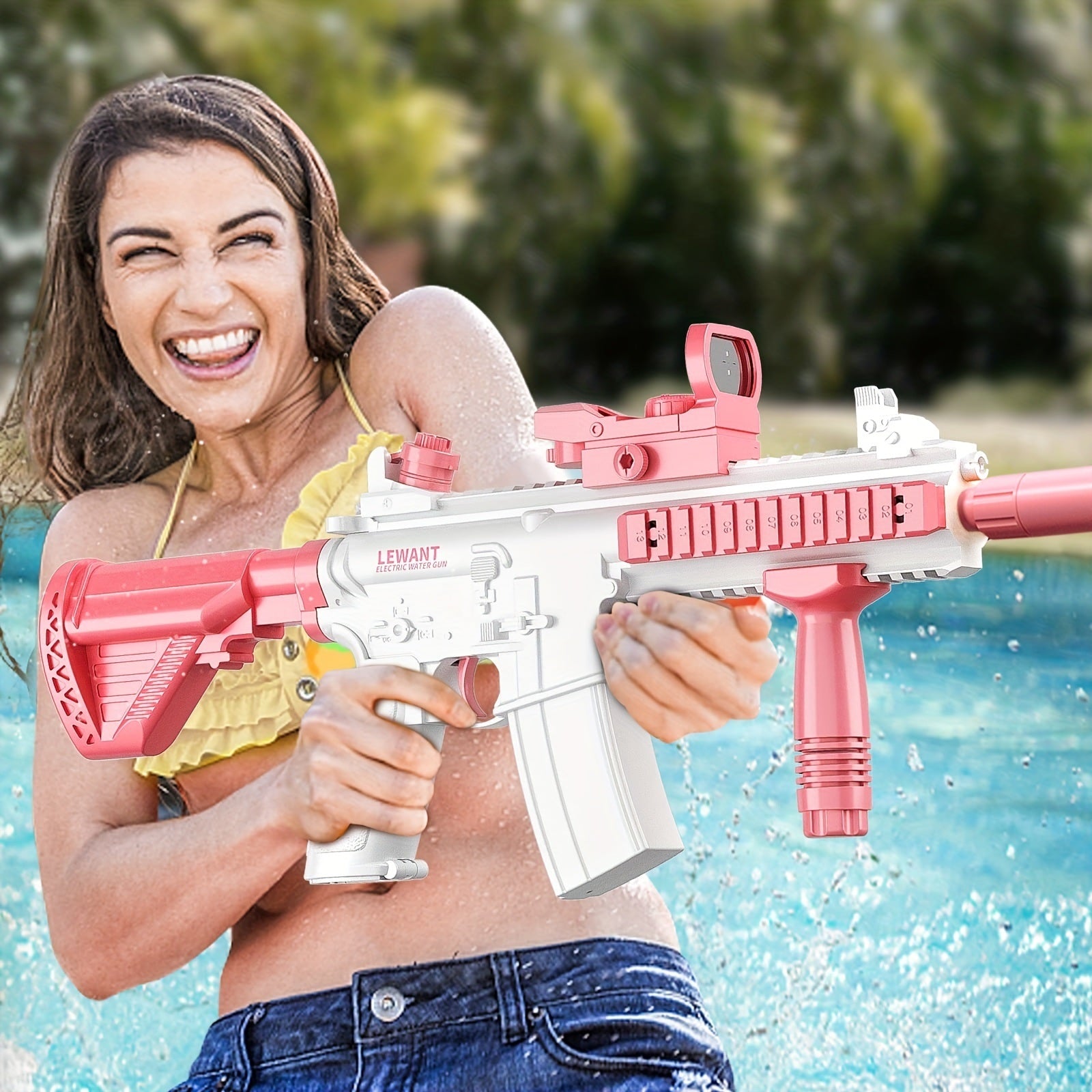 M416 Electric Water Gun - Powerful Water Soaker With External Water Bottle Connection - Up To 20 FT Long Range Automatic Toy For Kids & Adults - Perfect For Outdoor Water Pool Shooting Games - VINE GLOBAL