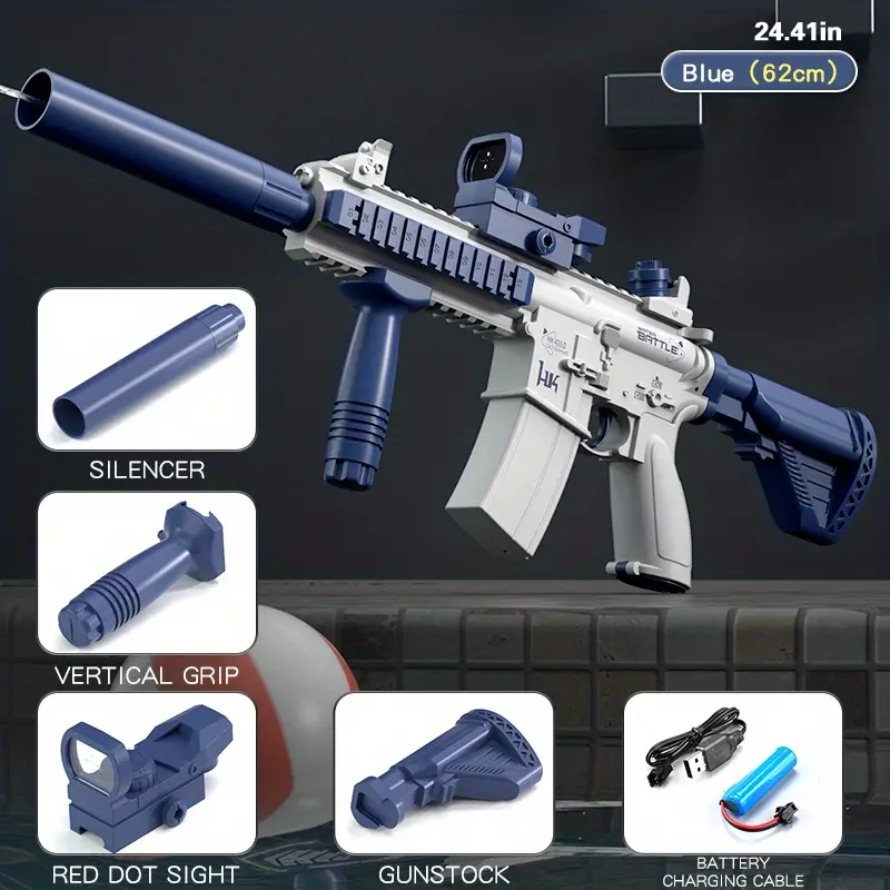 M416 Electric Water Gun - Powerful Water Soaker With External Water Bottle Connection - Up To 20 FT Long Range Automatic Toy For Kids & Adults - Perfect For Outdoor Water Pool Shooting Games - VINE GLOBAL