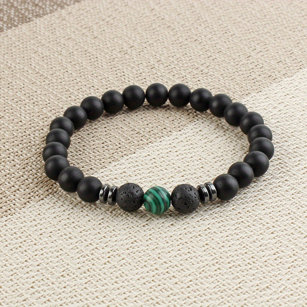 Black Frosted Stone Stretch Beaded Bracelets Gifts For Women Men Silver Plated Energy Healing Yoga Meditation Bangle Jewelry - VINE GLOBAL