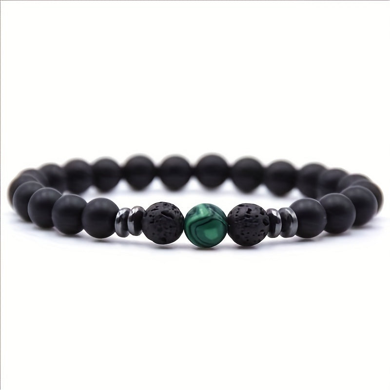 Black Frosted Stone Stretch Beaded Bracelets Gifts For Women Men Silver Plated Energy Healing Yoga Meditation Bangle Jewelry - VINE GLOBAL