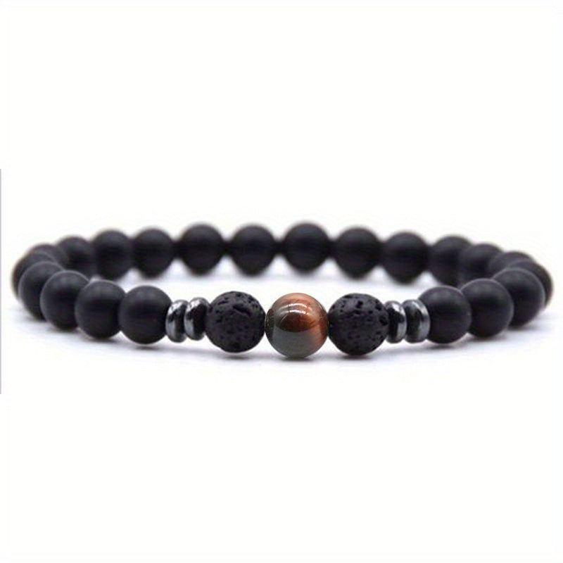 Black Frosted Stone Stretch Beaded Bracelets Gifts For Women Men Silver Plated Energy Healing Yoga Meditation Bangle Jewelry - VINE GLOBAL