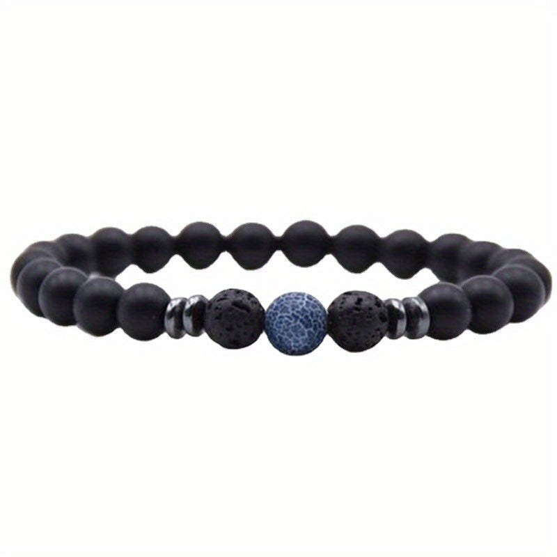 Black Frosted Stone Stretch Beaded Bracelets Gifts For Women Men Silver Plated Energy Healing Yoga Meditation Bangle Jewelry - VINE GLOBAL