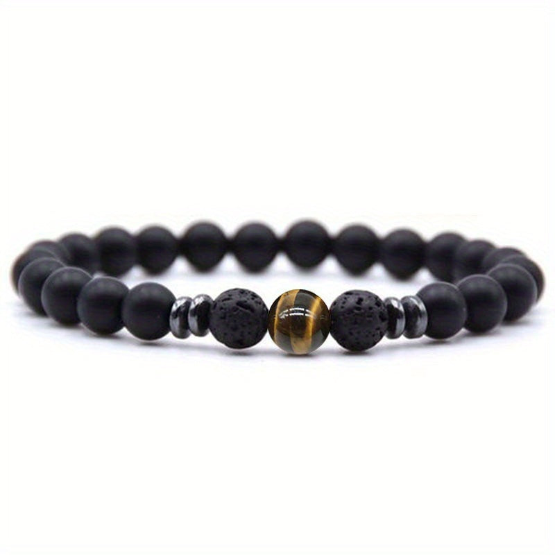 Black Frosted Stone Stretch Beaded Bracelets Gifts For Women Men Silver Plated Energy Healing Yoga Meditation Bangle Jewelry - VINE GLOBAL