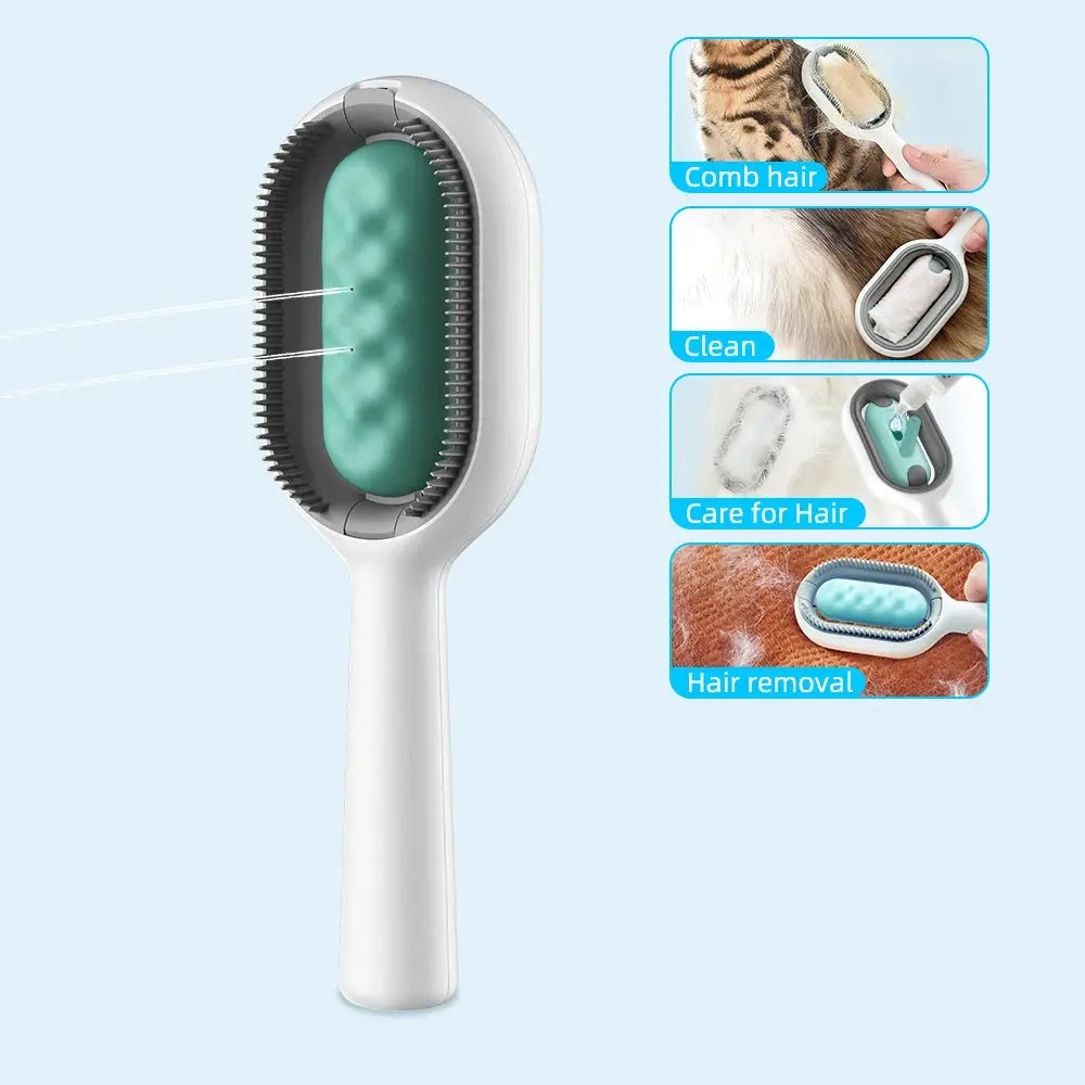 Cat Hair Brush With Water, Sticky Brush For Cats, 4 In-1 Cat Grooming Brush Creative Update Cat Dog Grooming Comb With Water Tank Double-Sided Hair Removal Brush Kitten Pet Supplies Accessories - VINE GLOBAL