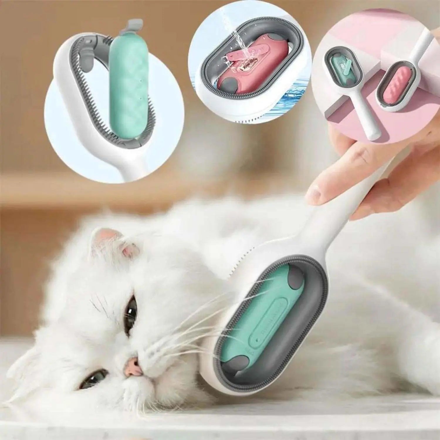 Cat Hair Brush With Water, Sticky Brush For Cats, 4 In-1 Cat Grooming Brush Creative Update Cat Dog Grooming Comb With Water Tank Double-Sided Hair Removal Brush Kitten Pet Supplies Accessories - VINE GLOBAL