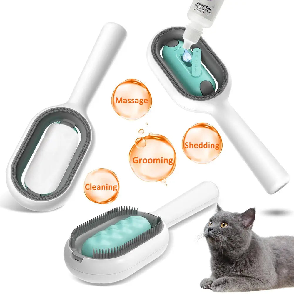 Cat Hair Brush With Water, Sticky Brush For Cats, 4 In-1 Cat Grooming Brush Creative Update Cat Dog Grooming Comb With Water Tank Double-Sided Hair Removal Brush Kitten Pet Supplies Accessories - VINE GLOBAL