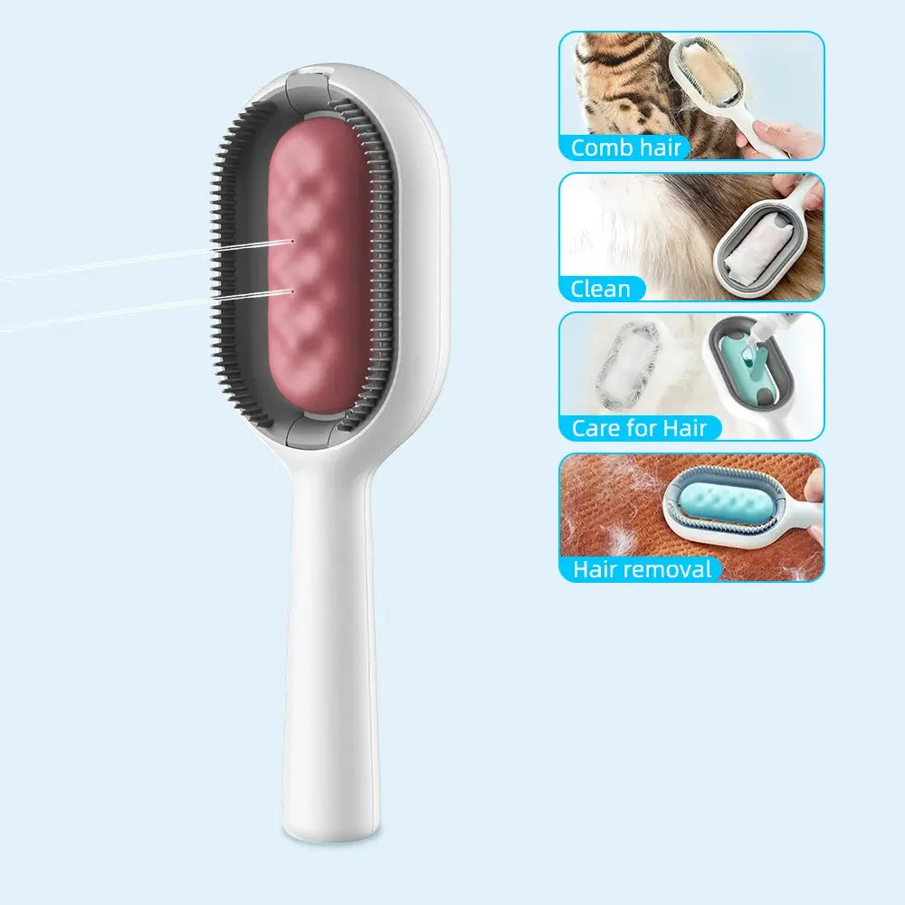 Cat Hair Brush With Water, Sticky Brush For Cats, 4 In-1 Cat Grooming Brush Creative Update Cat Dog Grooming Comb With Water Tank Double-Sided Hair Removal Brush Kitten Pet Supplies Accessories - VINE GLOBAL