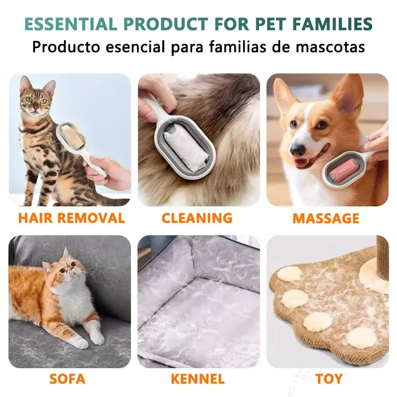 Cat Hair Brush With Water, Sticky Brush For Cats, 4 In-1 Cat Grooming Brush Creative Update Cat Dog Grooming Comb With Water Tank Double-Sided Hair Removal Brush Kitten Pet Supplies Accessories - VINE GLOBAL