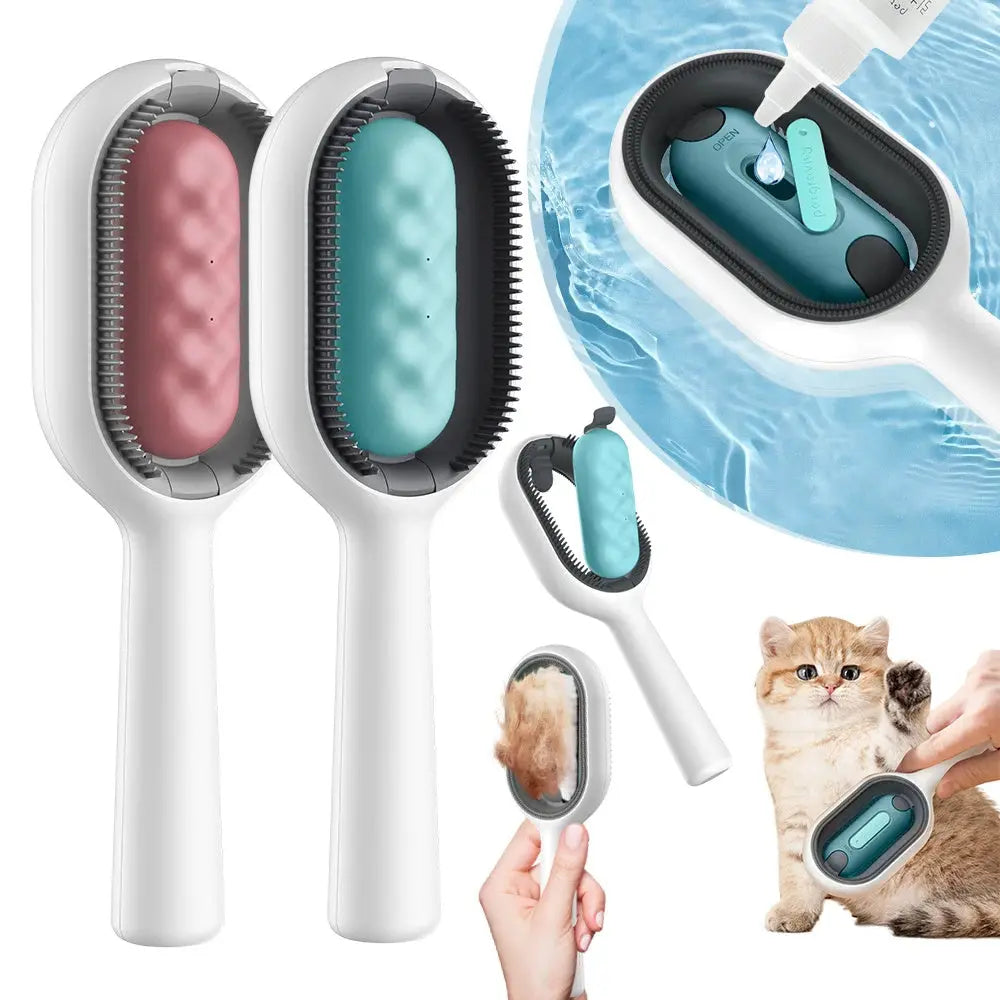Cat Hair Brush With Water, Sticky Brush For Cats, 4 In-1 Cat Grooming Brush Creative Update Cat Dog Grooming Comb With Water Tank Double-Sided Hair Removal Brush Kitten Pet Supplies Accessories - VINE GLOBAL